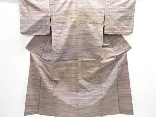 JAPANESE KIMONO / ANTIQUE HITOE / SILK / MAWATA TSUMUGI / WOVEN STRIPE